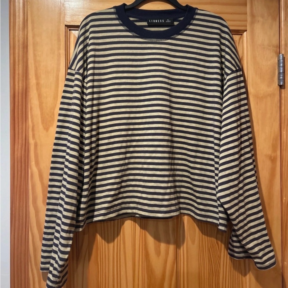 Lioness Navy and Cream Striped Long Sleeve Tee